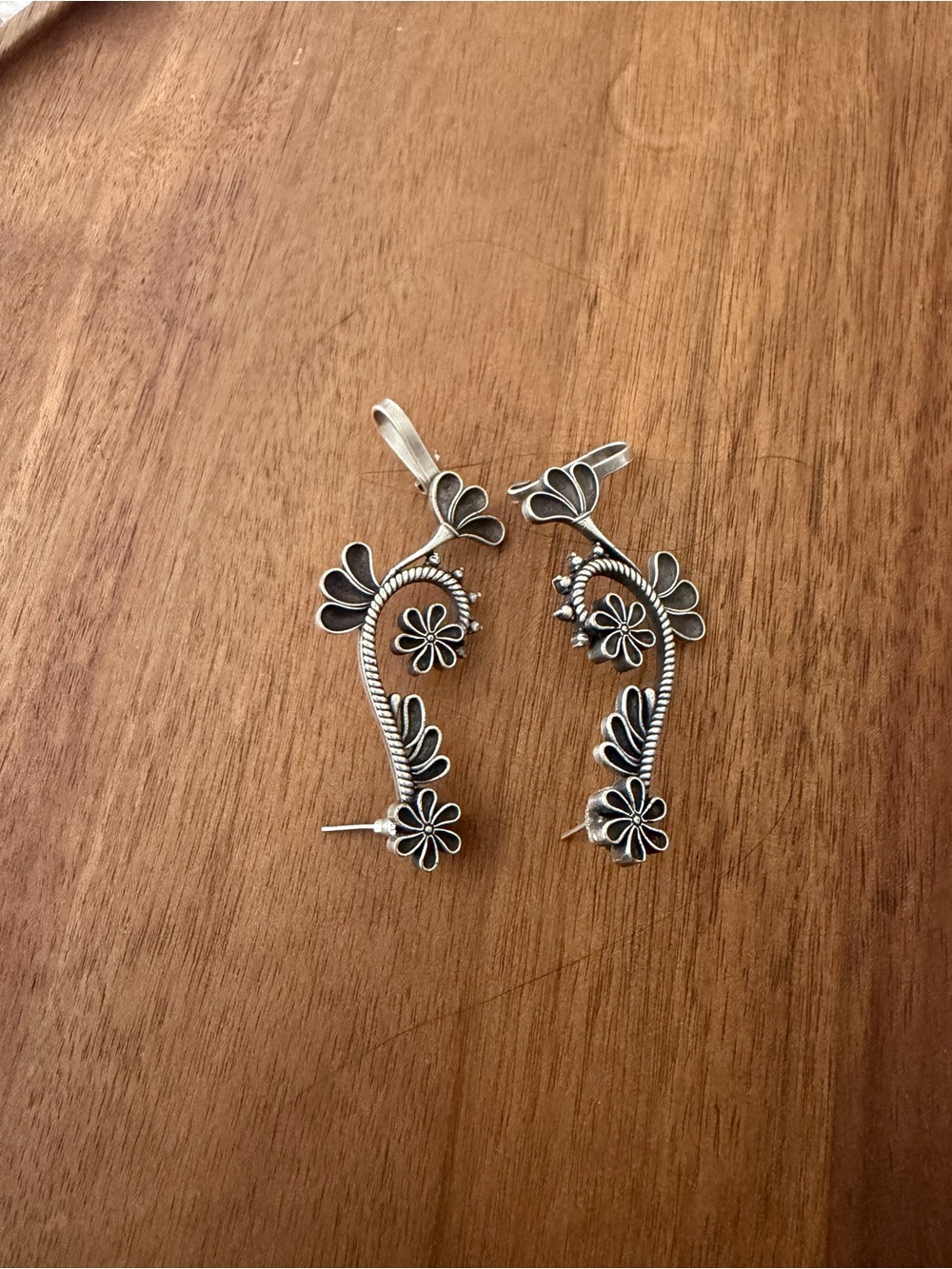 Floral Scroll Silver-Tone Dangle Earrings